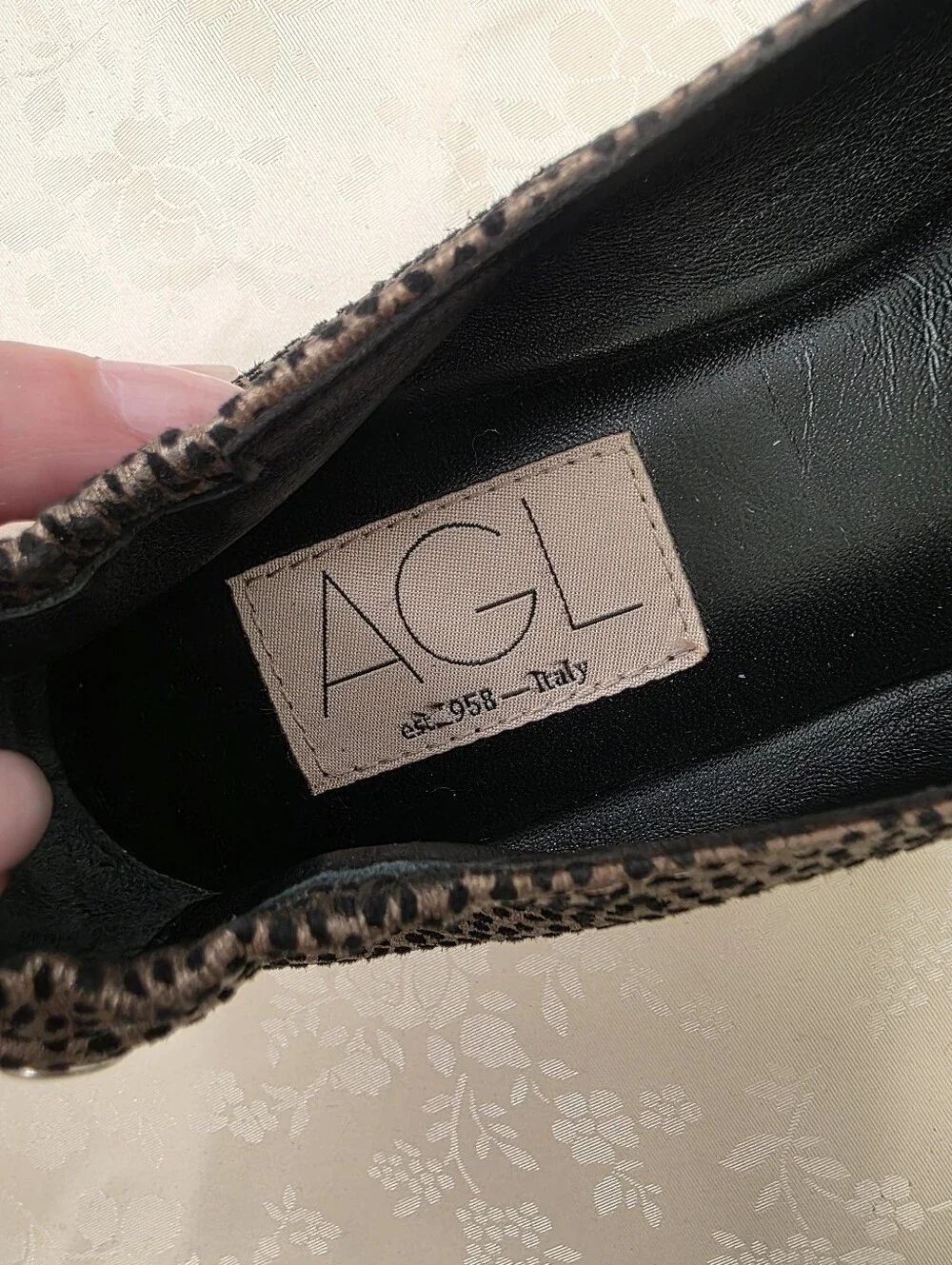 AGL Metallic Micro Leopard Print Pointed Toe Platform Loafers Italian Leather 36